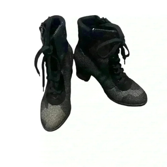 Stylish Black Mesh Ankle Boots with Block Heels - Picture 2 of 2